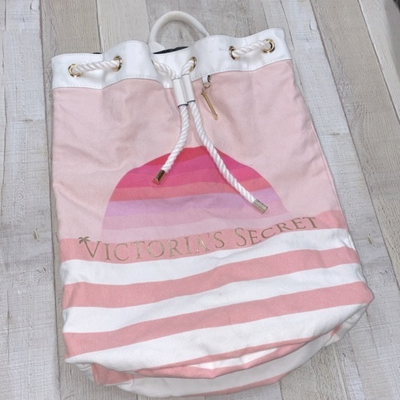 Victorias Secret drawstring backpack pink half moon striped - Picture 5 of 10